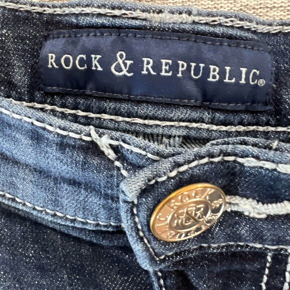 Rock & Republic Jeans Women 14 Blue Kendall Bootcut Mid Rise Medium Wash Cropped - Picture 4 of 13